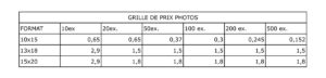 Grille de prix tirage photos